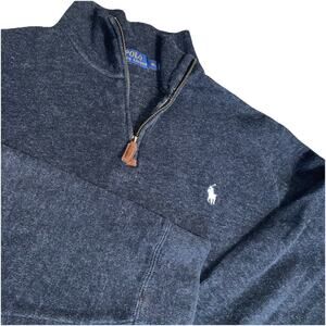 Ralph Lauren Polo Mens Pullover Sweater XL Gray 1/4 Zip Preppy Classic Pony Logo